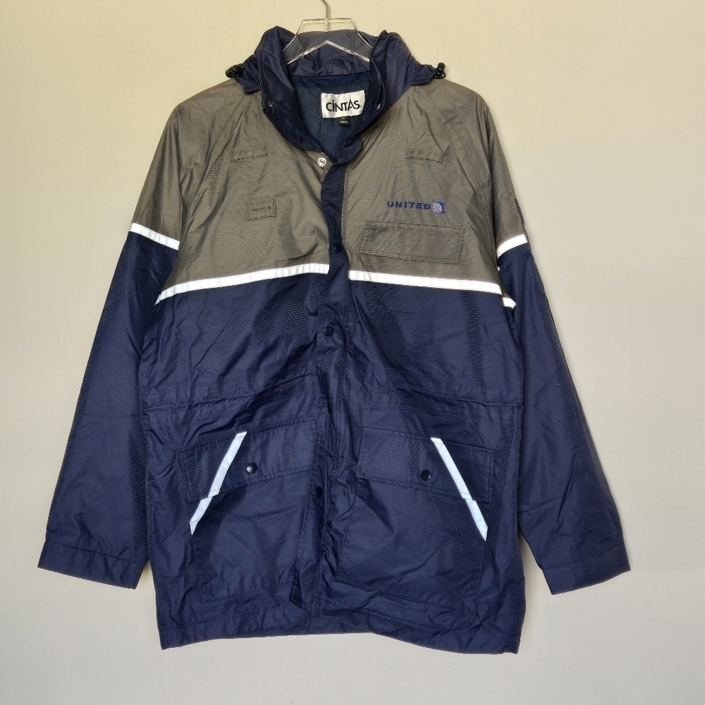 Cintas United Airlines Full Zip Hooded Rain Chore Jacket